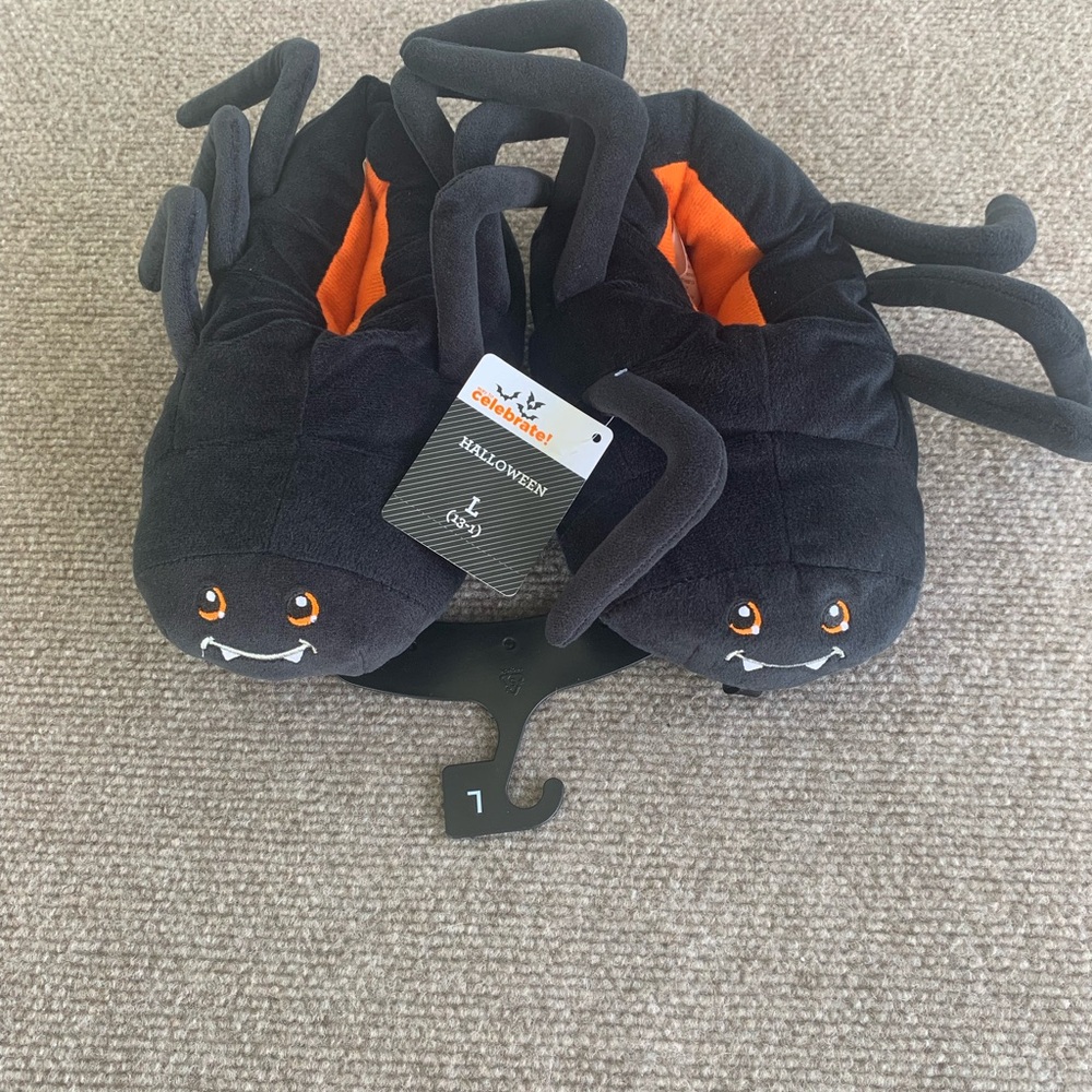 Halloween Kids Spider Slippers - Black and Orange